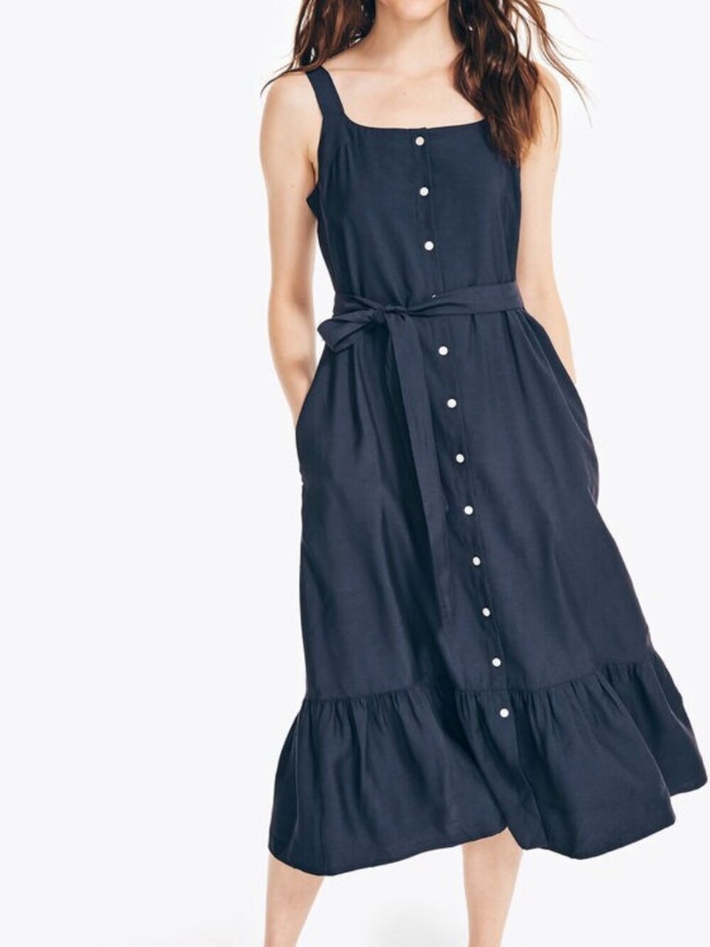 NWT Nautica sustainably crafted sleeveless button-down dress Navy US Size S